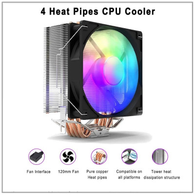 IWONGOU CPU Cooler Am4 4pin RGB 120mm Cooling Cpu Fan 4 Heatpipes 