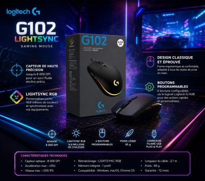 لوحة-المفاتيح-الفأرة-souris-logitech-g102-gaming-noir-original-الجزائر-وسط