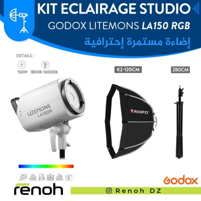 Kit Eclairage Studio GODOX LITEMONS LA150R (K2-120cm)