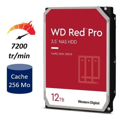 WD RED PRO NAS WARE 12TB - DISQUE DURE HDD 3.5" - 7200 RPM - SATA 6 GB/S - 256MB CACHE - WD121KFBX