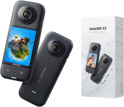 INSTA360 X3 Caméra d'action 360 Degrés Étanche avec Capteur 1/2 Photos 360 en option Selfie Stick