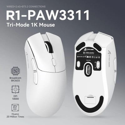 ATTACK SHARK R1 - SOURIS FILAIRE & SANS FIL - BLUETOOTH - 2.4G - 6 BOUTONS -18000 DPI - 1KHZ - WHITE