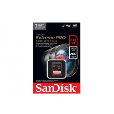 SANDISK EXTREME PRO 512 GB - CARTE SDXC UHS-I - VIDEO 4K UHD - 200MO/S LECTURE - BLACK