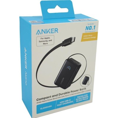 ANKER COMPACTE & DURABLE POWER BANK - 10000 MAH - 45 W - 2 x USB-C - LIGHTNING CABLES - BLACK