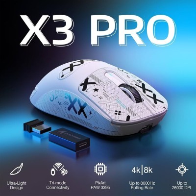 ATTACK SHARK X3 PRO - SOURIS FILAIRE & SANS FIL - BLUETOOTH - 6 BOUTONS - 26000 DPI - 8KHZ - WHITE