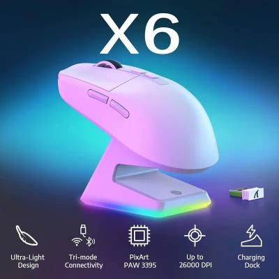 ATTACK SHARK X6 - SOURIS FILAIRE & SANS FIL - BLUETOOTH - USB 2.4G - 7 BOUTONS - 26000 DPI - WHITE