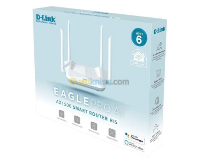 D-LINK EAGLE PRO AX1500 SMART ROUTER R15 - DUAL BAND - WI-FI 6 - AI 5GHZ - OFDMA - GOOGLE & ALEXA