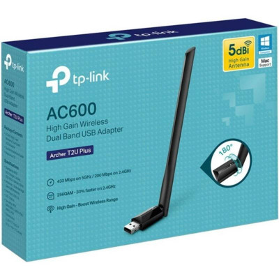 TP-Link Clé WiFi AC600 Mbps Archer T2U Plus - Adaptateur USB Wi-Fi Double Bande AC600- N200 - AC433