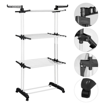 Sèche Linge Pliable Mobile 3 Niveaux 4 Roues - حامل تجفيف الملابس