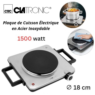 Plaque De Cuisson Clatronic Chauffante Électrique 1500W En Acier Inoxydable - EKP 3788 E