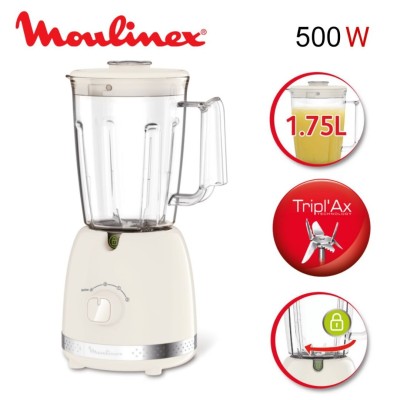 Blender Mixeur Moulinex Soleil 500 W 1.75 L - 2 Vitesses et Turbo avec 6 Lames et Verre doseur 800ml