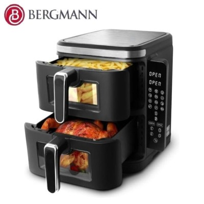 Friteuse Air Fryer Sans Huile 11 Litres 2800W Double Bac Vertical Avec Fenêtre - BERGMANN