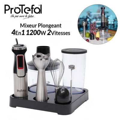 Bras Mixeur Plongeant ProTefal 4en1 1200W Avec Hachoir Fouet Émulsionneur De Lait - خلاط 4 في 1