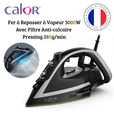 Fer à Repasser à Vapeur Calor PureGliss 3000W Avec Filtre De Calcaire et Fonction Pressing 280g/min