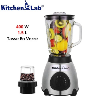 Blender Mixeur Electrique En Verre KitchenLab - 400W 1.5L 5 Vitesses - خلاط كهربائي زجاجي
