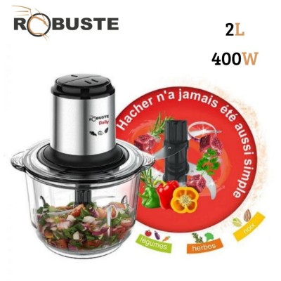 Hachoir Multifonction Robuste Daily - 400W 2 Vitesses 2 Litres Avec Bol En Verre et 4 Lames - مفرمة