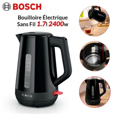 Bouilloire Électrique BOSCH - Sans Fil 1.7L 2400W avec Filtre Anti Calcaire Noir - غلاية كهربائية