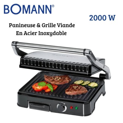 Panineuse et Grille Viande Électrique BOMANN - 2000W avec Indicateur INOX Contact Grill