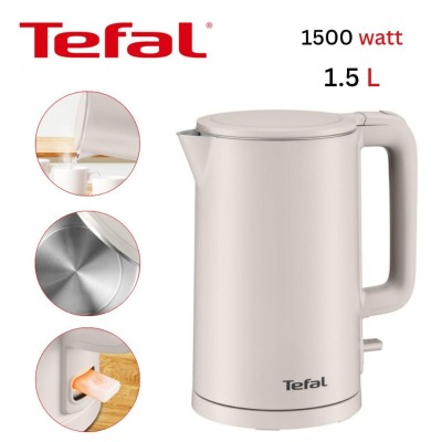 Bouilloire Électrique Tefal Sans Fil 1.5L 1500W Avec Isolation Sans Danger et intérieur Inox 