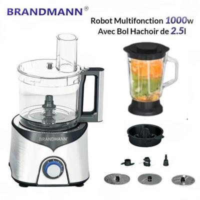Robot Multifonctions BRANDMANN 1000 W 4 Vitesses - Blender 1.5L Hachoir 2.5L Presse Agrumes