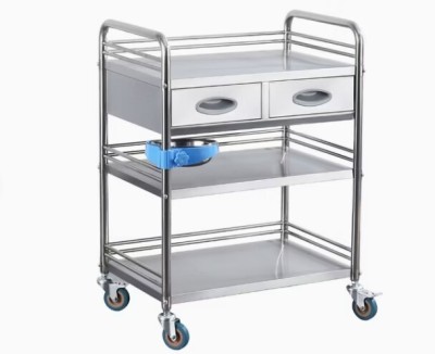 Chariot médical en acier inoxydable avec  tiroirs et poignée ronde