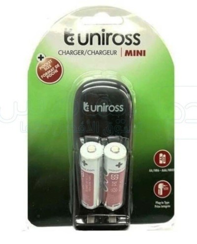 Chargeur Uniross Mini X2 AA/HR6 + 2 piles AA rechargeables 