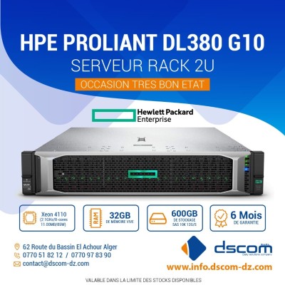 Serveur OCCASION HP ProLiant DL380 Gen10   Xeon Silver 4110   32 Go RAM   2 x 300 Go SAS