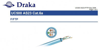 Cable reseau DRAKA CAT 6A F/FTP  LSZH AS 23  Touret de 500 M