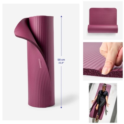 Tapis de Pilates confort épaisseur 15 mm, bordeaux
