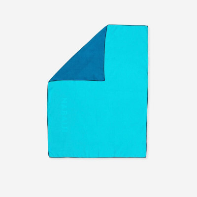 Serviette de bain microfibre double face bleu/vert taille S 39 x 55 cm