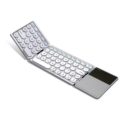 Clavier Bluetooth QWERTY sans fil pliable avec pavé tactile FK039, 64 touches, blanc, noir