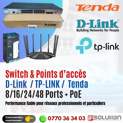 Switch & Points D'accès 8/16/24/48 Ports + PoE L1 L2 /D-Link / TP-LINK / Tenda 