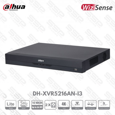 XVR Lite, 16 canaux, up to 8MP, 2 HDD H265, WizSense, HDMI 4K, DH-XVR5216AN-4KL-I3