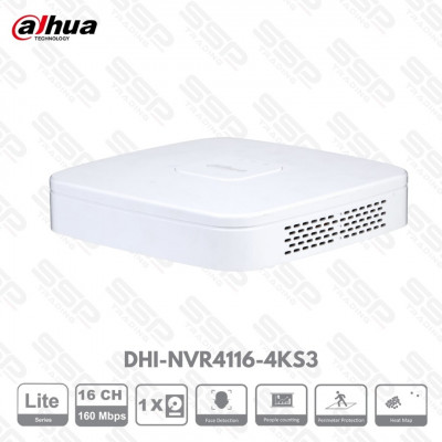 NVR Lite, 16 canaux, up to 8MP, Max 160 Mbps, 1HDD ,DHI-NVR4116-4KS3
