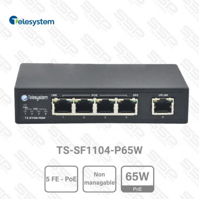 Switch Telesystem 5 ports 10/100Mbps PoE 65W
