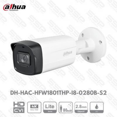 Camera HDCVI Bullet, 8MP, Objectif 2.8 mm, IR:80m, Série Lite,DH-HAC-HFW1801THP-I8-0280B-S2