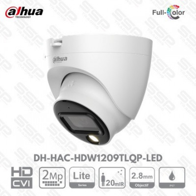 Camera dahua HDCVI Bullet, 2MP, Objectif 2,8mm, IL:20m, Full-Color, DH-HAC-HDW1209TLQP-LED