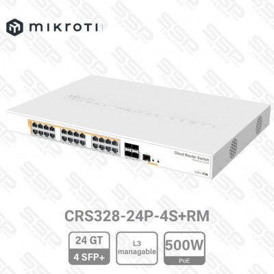 Switch MIKROTIK 24 x Gigabit PoE+, 500 W, 4 x SFP+10 Gbit/s, CPU 800Mhz, RAM 512MB, mangeable L2/L3