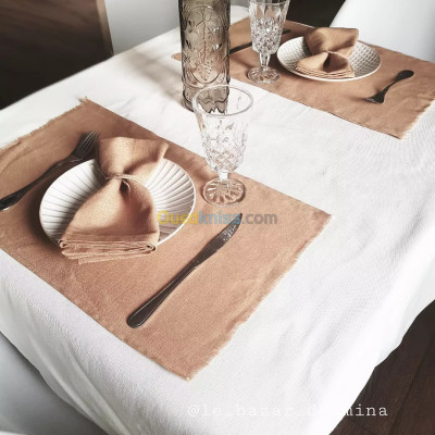 vaisselle-serviettes-de-table-en-lin-beige-40x40-cm-x6-el-achour-alger-algerie