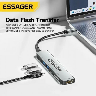 HUB USB ESSAGERE S-TA07  TYPE C TO HDMI USB 3.0 CARTE MEMOIRE