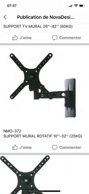 Support TV Mural Inclinable Et Orientable ► 25 kg ► 10“ a  50“