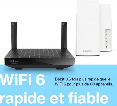 Linksys Système WiFi 6 Mesh Linksys Blue Label routeur AX5400 Plus 2 bornes Mesh AX5400 Jusqu 750 m2