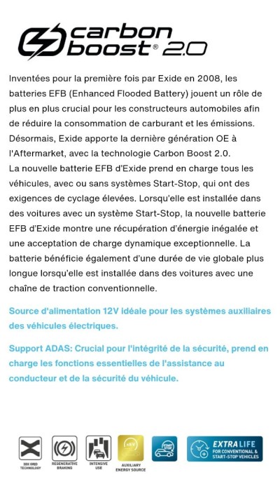 Batterie EXIDE 70ah 760 a(en) efb