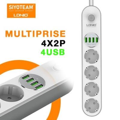 Multiprise 4 Prises + 4 ports Usb -siyoteam SE4432 Blanc