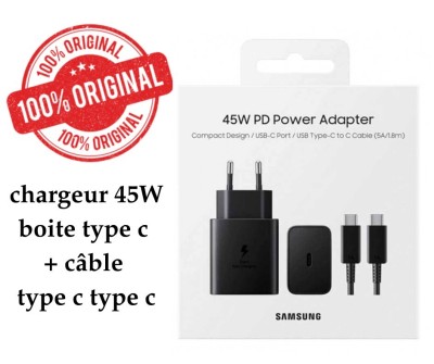 Chargeur Samsung Original ultra-rapide 45W USB-C Type-C avec câble