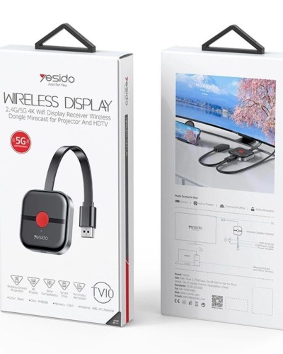 Récepteur d'affichage d'écran sans fil Yesido TV10 HD, 5G+4K pour mobile/tablette/projecteur/TV.