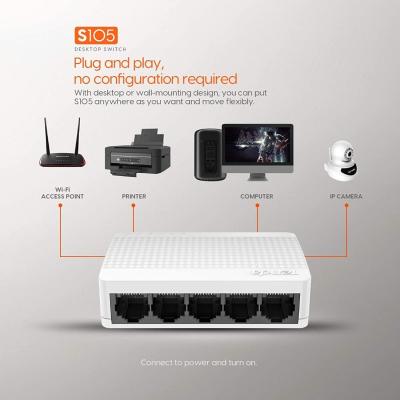 Commutateur de bureau Fast Ethernet 10/100 Mbps mini à 5 ports Tenda S105