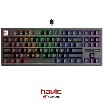 Clavier de jeu mécanique BLUE SWITCH rétroéclairé HAVIT KB892L 87 touches Noir