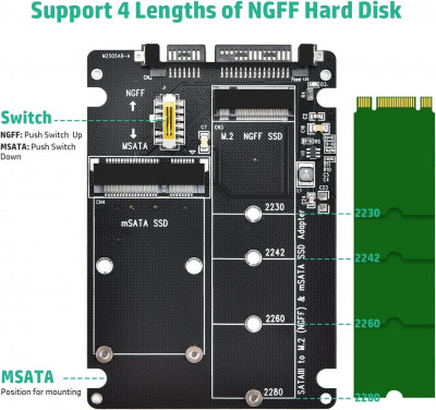 Boîtier de convertisseur adaptateur 2 en 1 Combo M.2 NGFF B-key et mSATA SSD vers SATA 3.0