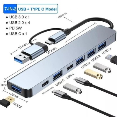 Adaptateur HUB 7 en 1 USB-C type-c to USBC/2*Type-C/SD/Micro SD/2*USB 3.0